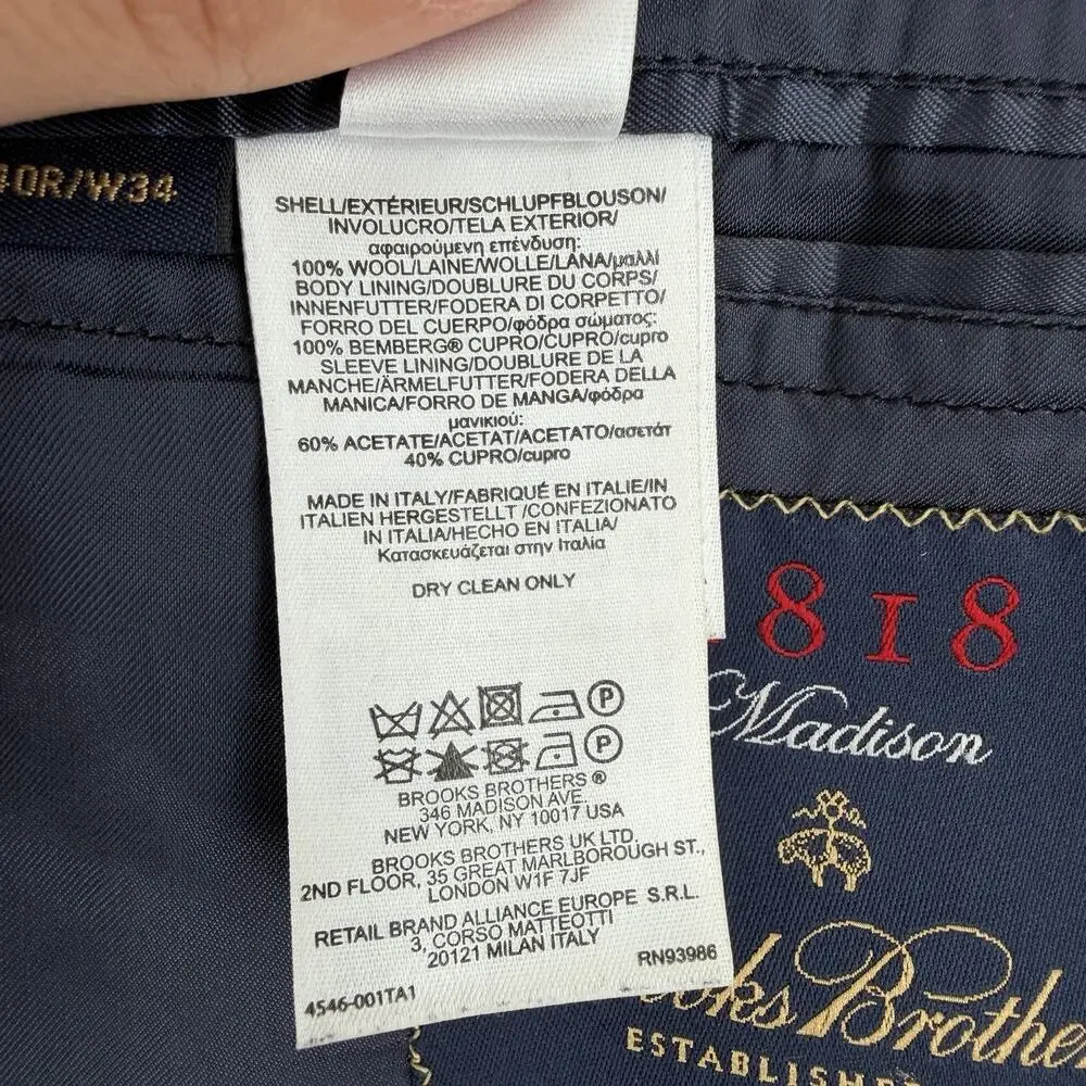 Brooks Brothers Jacket 40R Navy Wool 1818 Madison Chalk Stripe Blazer Italy Made
